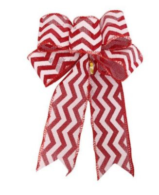 Red/White Squiggly Fabric Bow - 23cm L