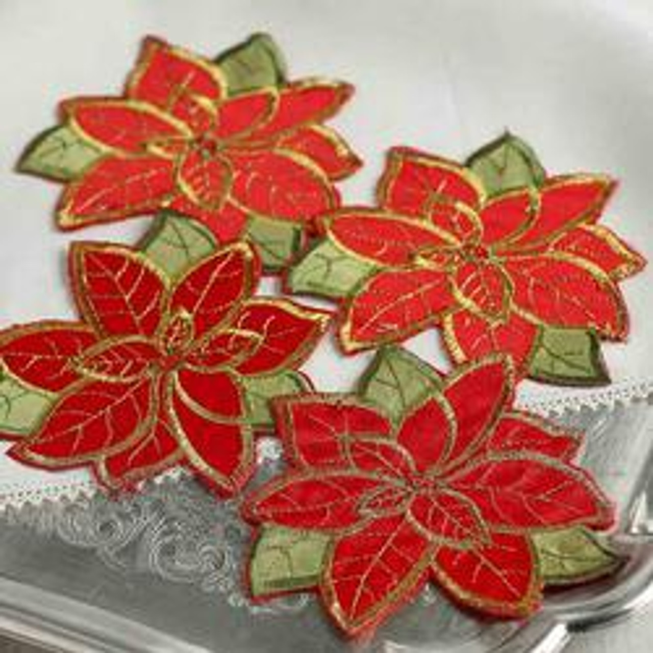 Applique Poinsettia Coasters - Set of 4