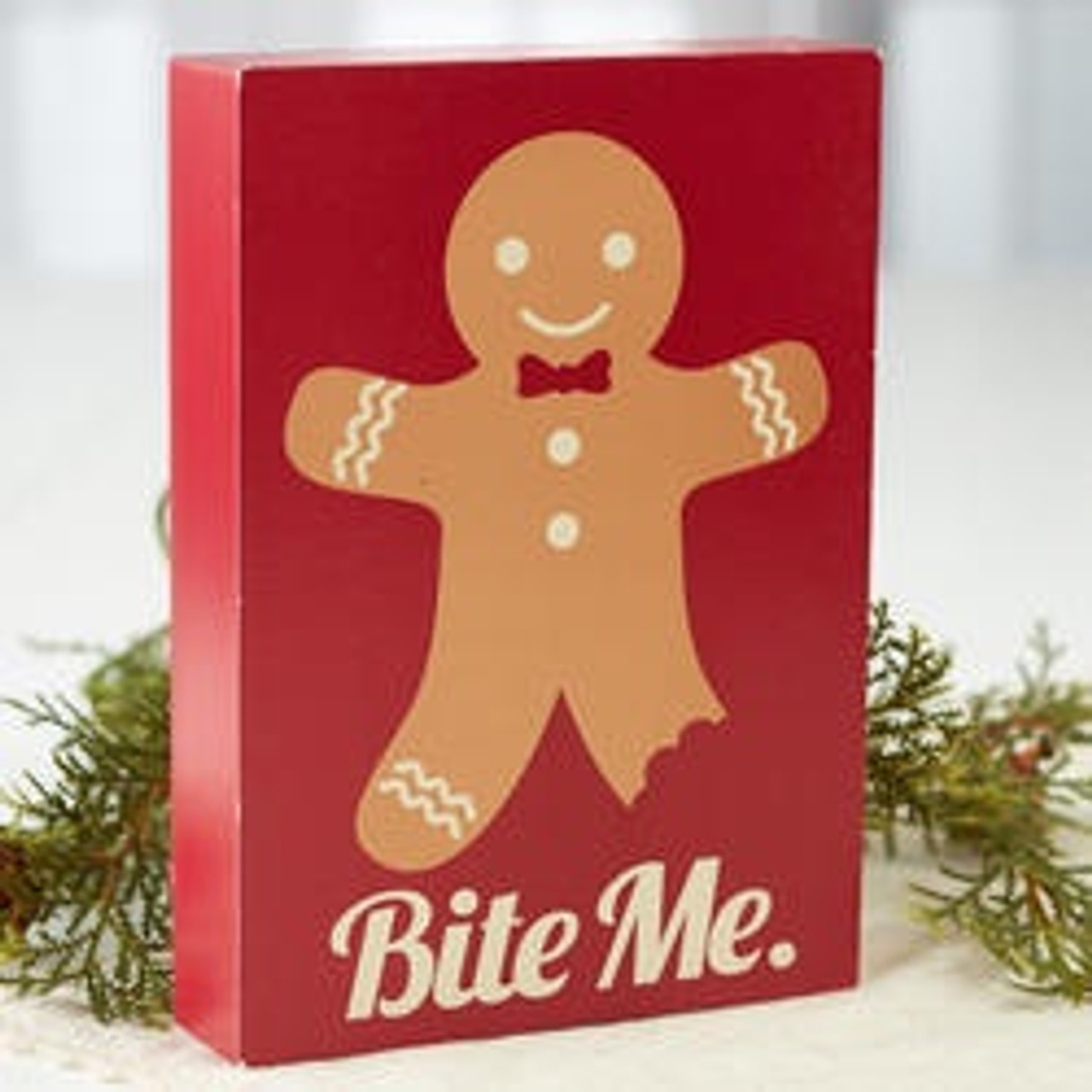 Gingerbread Man "Bite Me" Chunky Block Sign
