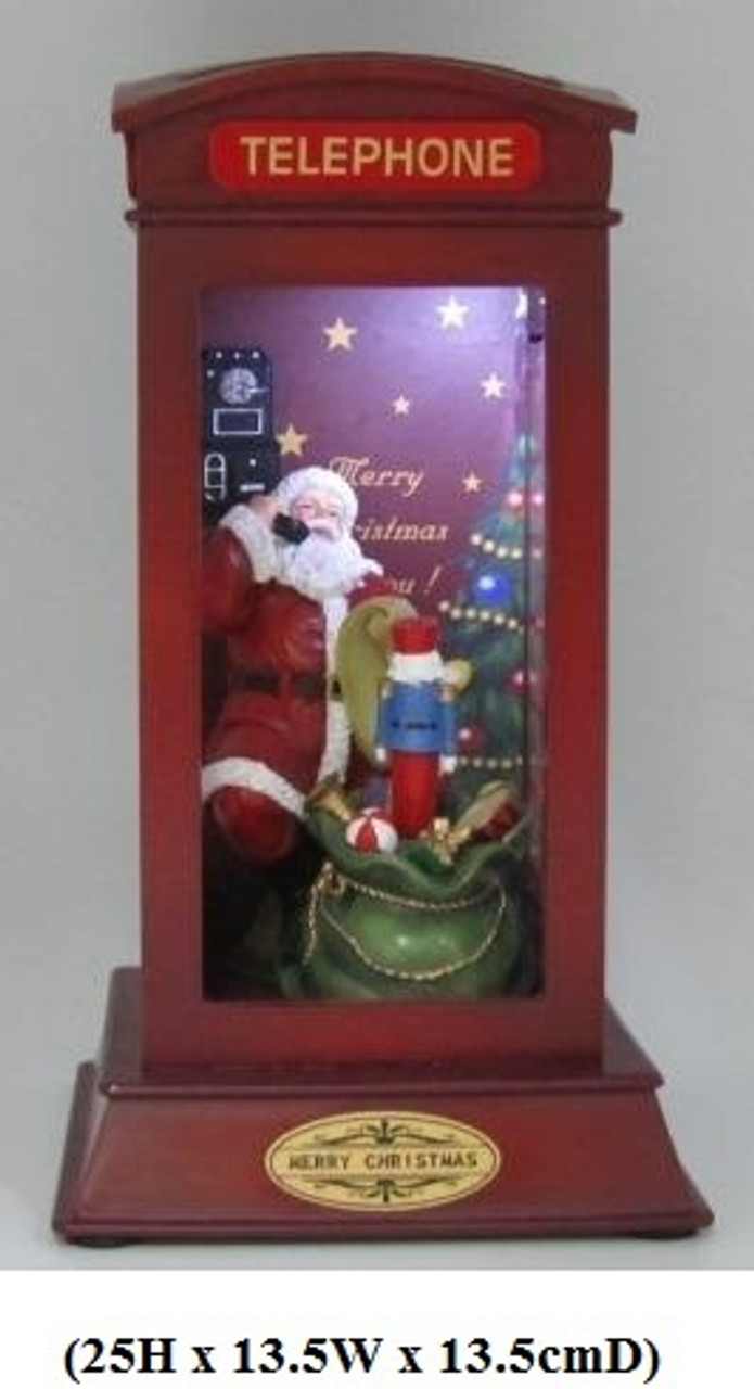 Santa in Phone Booth with Light and Music