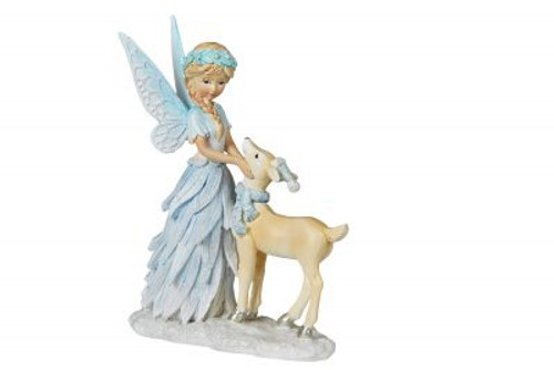 Blue Fairy with Deer 17cm H
