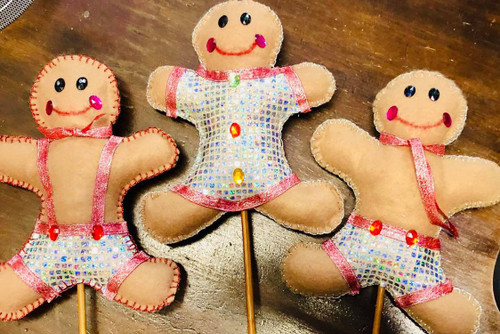 Handcrafted Felt & Fabric Gingerbread People - 24cm H
