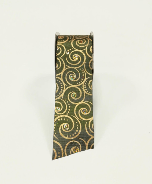 Koru Scroll Olive and Gold - per metre