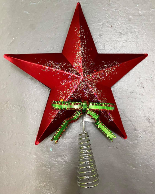 Red Metal Star with Bow Tree Topper