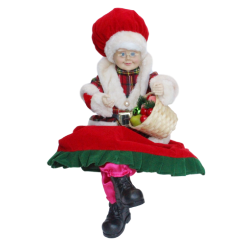 Mrs Claus with Tartan Coat and Basket 18"