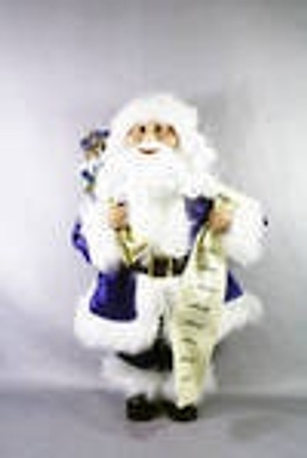 40cm Santa in Blue/White Holding Gift Bag & List