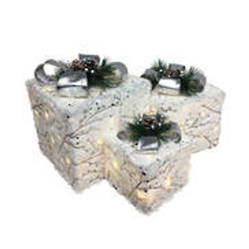 Set 3 White & Silver Bow Gift Boxes