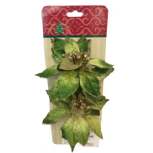 Set 2 Green Poinsettia on Clip