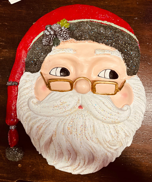 Santa Glitter Head Wall Hanger - 34cmH