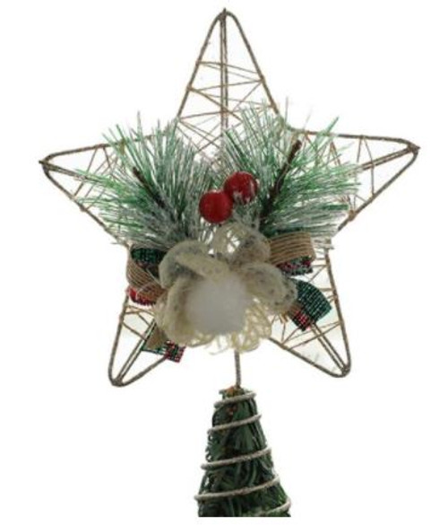 Rustic Green Branch & Berries Star Tree Topper