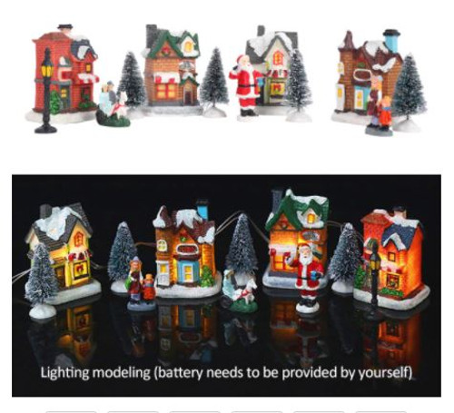 B/O Miniature Christmas Village Set - Light Up