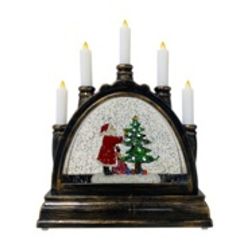 Santa Decorating Tree in Candle Arch Snowglobe