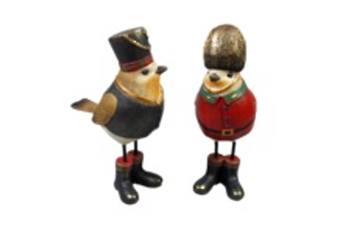 Pair of Hatted Robins - Red and Black 14cmH