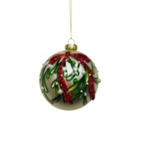 10cmD Glass Ball with Vine And Bow Decoration