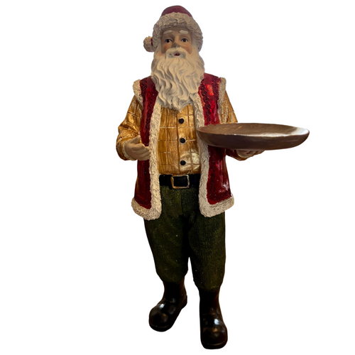 Metallic Red & Gold Santa with Tray - 35cm