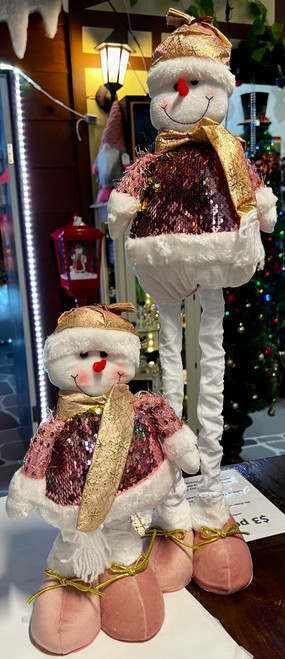 30cmh Pink Sequin Retractable Legs Snowman