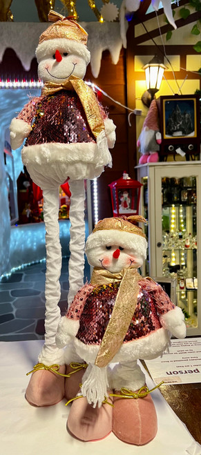 Large Pink Sequin Retractable Legs Snowman