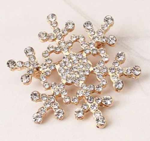 Gold Rhinestone Snowflake Brooch