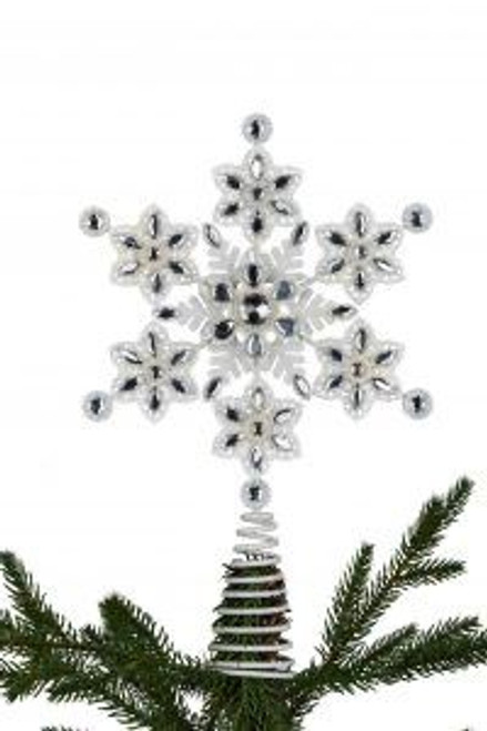 31cmH Beaded White Snowflake Christmas Tree Topper