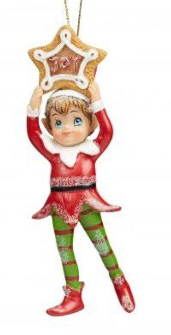 12.5cm Hanging Elf with Gingerbread Star Christmas Decoration