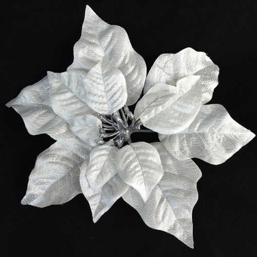 25cm Silver Poinsettia with Clip