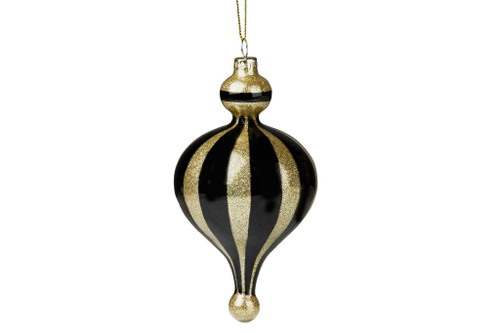 17cm Glass Finial - Black and Gold Stripe