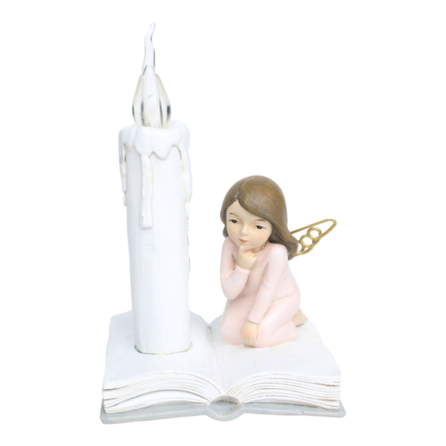 Angel on Book w Candle 16.5cm
