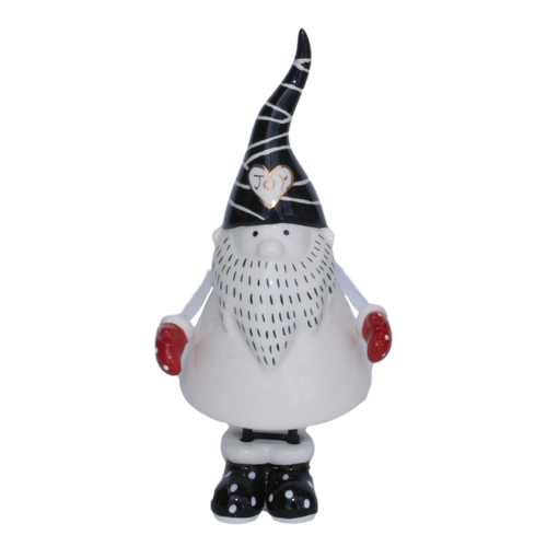 Porcelain Joy Santa - Black/White 19cmH