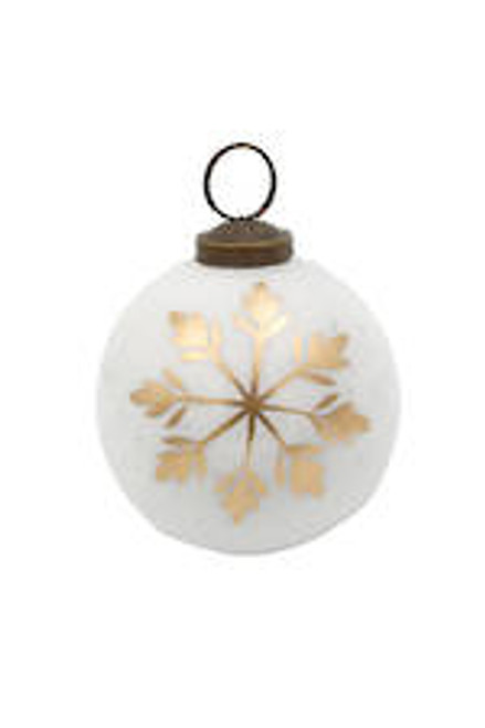 Snowflake Cut Glass Bauble White/Gold