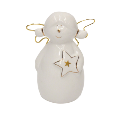 Standing Angel in Gold with Star and Pigtails - 12cm