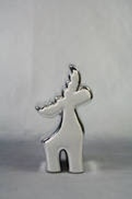 15cm H Silver & White Ceramic Deer