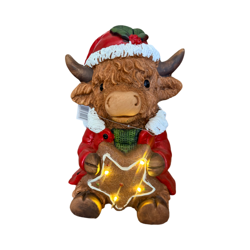 Light-up Magnesia Highland Coo Sitting with Cookie
