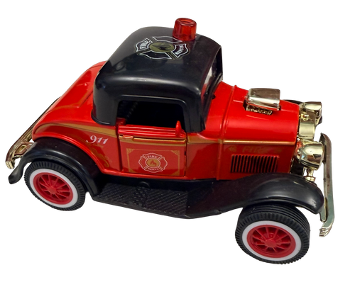 Wooden Gift Boxed Set - Light-up, Sounds, Push-back Fire Truck with Stickers and Sticker Book