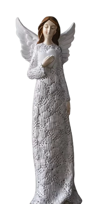 White Angel Holding Heart with 1 Hand