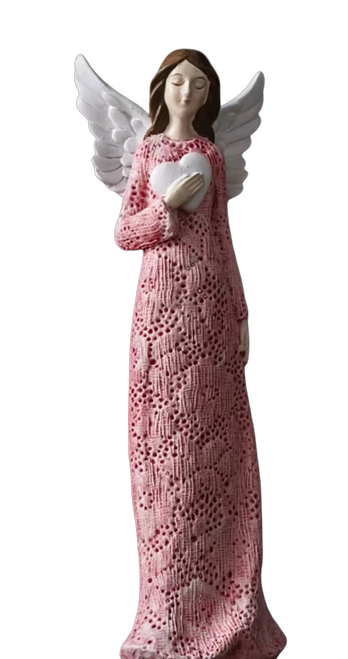 Pink Angel Holding Heart with 1 Hand
