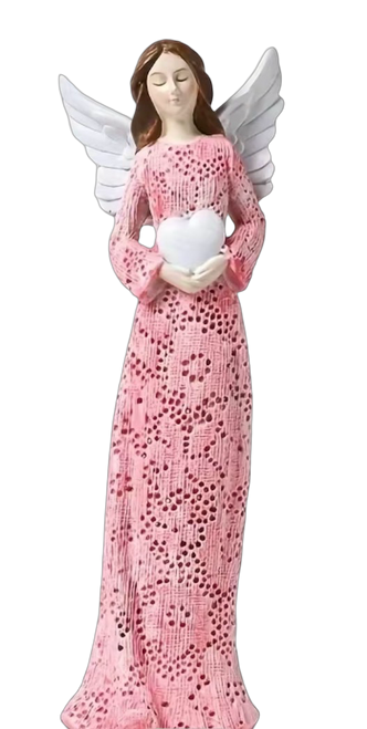 Pink Angel Holding Heart in both Hands