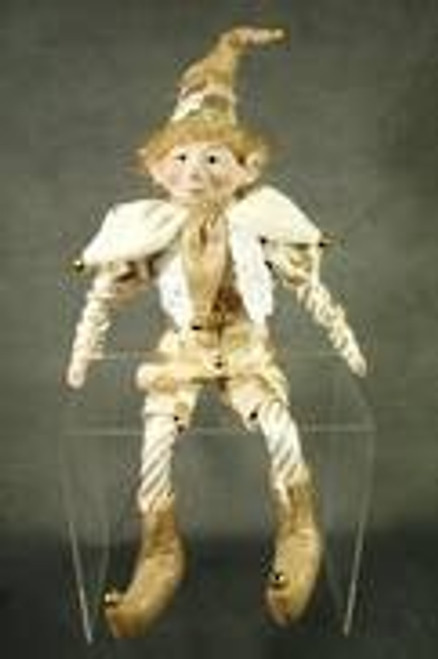 35cm H Flexible Gold/Cream Check Poseable Elf