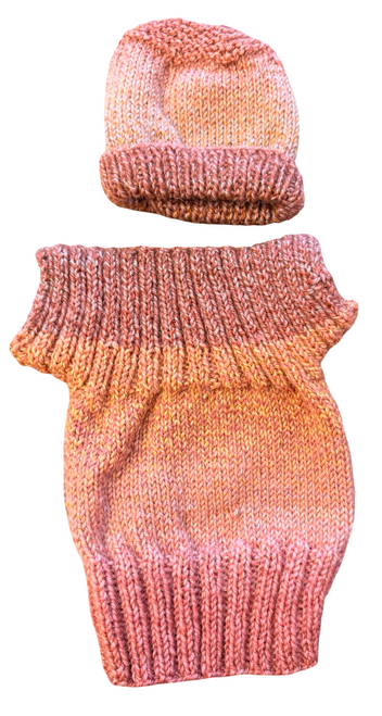 Pinkish Tones Handknitted Pure Wool Newborn Singlet and Beanie Set