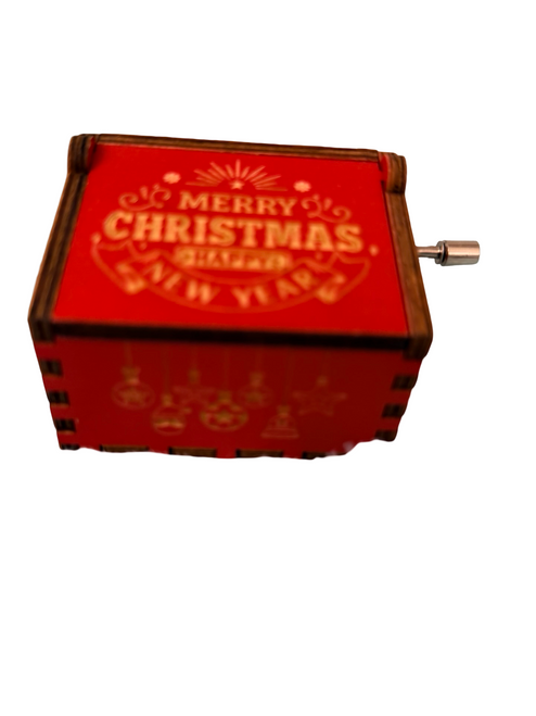 Red Wind-up Christmas Music Box - Wooden