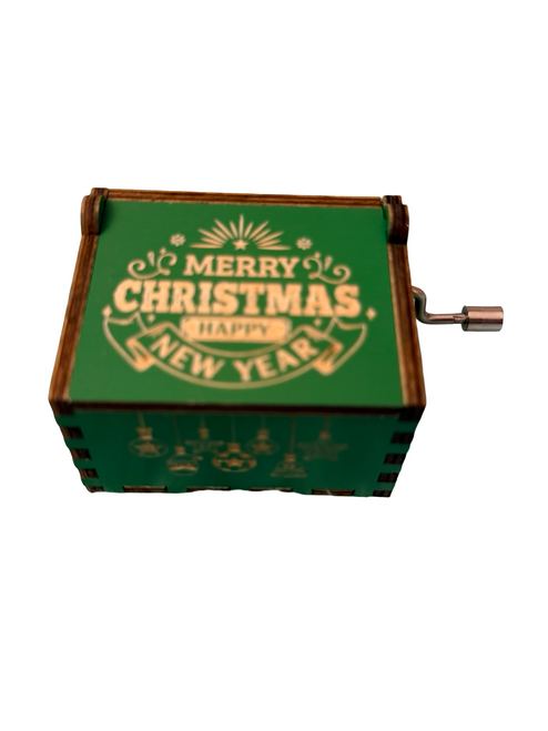 Green Wind-up Christmas Music Box - Wooden