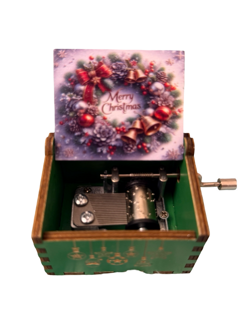 Green Wind-up Christmas Music Box - Wooden