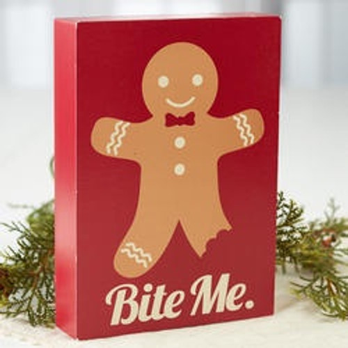 Gingerbread Man "Bite Me" Chunky Block Sign