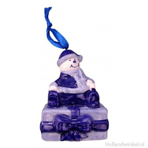 Delft Blue "Snowman on Gift Box" Ornament