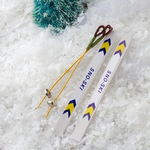 Miniature Snow Skis and Poles