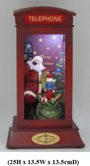 Santa in Phone Booth with Light and Music