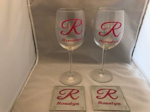 Personalized Wine Glass and Coaster Set
