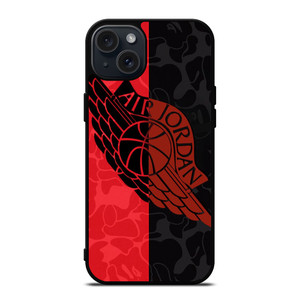 AIR JORDAN RED BLACK BAPE iPhone 15 Plus Case Cover