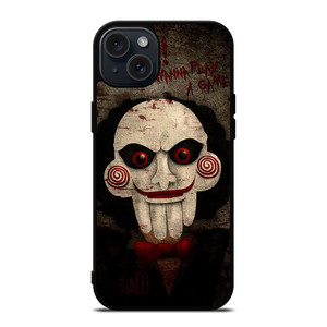 JIGSAW MOVIES I WANNA PLAY A GAME iPhone 15 Plus Case Cover JIGSAW MOVIES I WANNA PLAY A GAME iPhone 15 Plus Case Cover