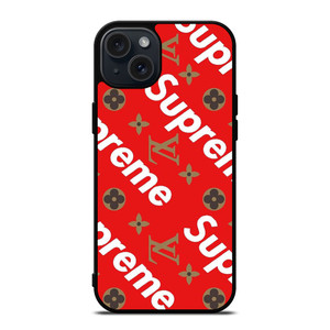 LOUIS VUITTON X SUPREME RED iPhone 15 Plus Case Cover LOUIS VUITTON X SUPREME RED iPhone 15 Plus Case Cover