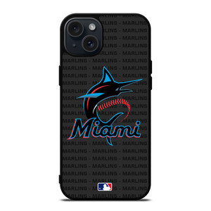 MIAMI MARLINS BASEBALL BLACK iPhone 15 Plus Case Cover MIAMI MARLINS BASEBALL BLACK iPhone 15 Plus Case Cover